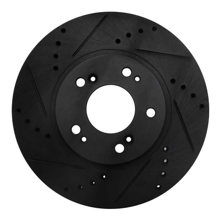 633-72059L Drilled/Slotted Brake Rotor [Black], 2004-2011 Mitsubishi, Position: Front Left