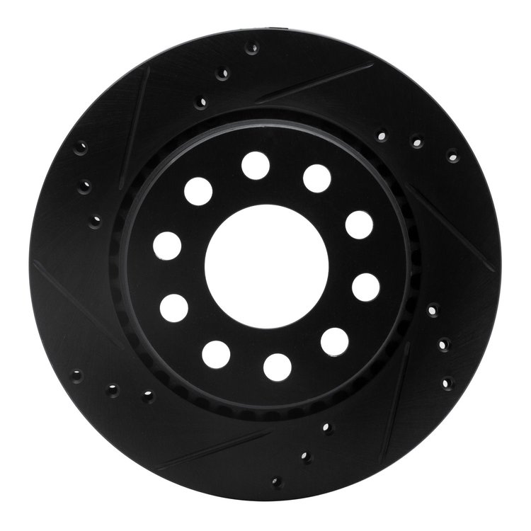 633-73013L Drilled/Slotted Brake Rotor [Black], 1990-1997 Audi/Volkswagen, Position: Rear Left