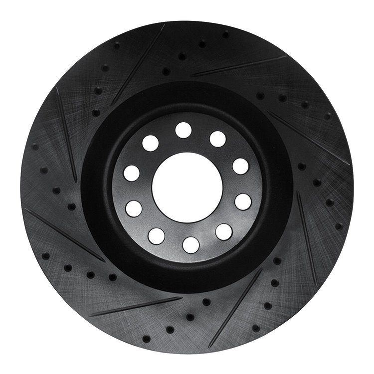 633-73026L Drilled/Slotted Brake Rotor [Black], 2001-2003 Audi/Volkswagen, Position: Front Left