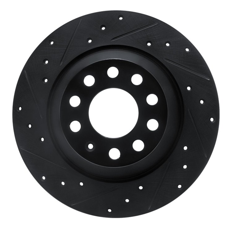 633-73042L Drilled/Slotted Brake Rotor [Black], 2005-2011 Audi/Volkswagen, Position: Rear Left