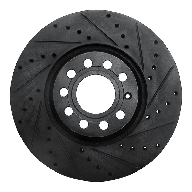 633-73044R Drilled/Slotted Brake Rotor [Black], 1997-2006 Audi/Volkswagen, Position: Front Right