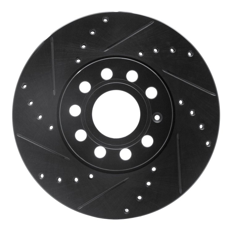 633-74028L Drilled/Slotted Brake Rotor [Black], Fits Select Audi/Volkswagen, Position: Front Left