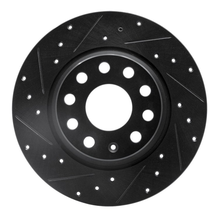 633-74055L Drilled/Slotted Brake Rotor [Black], 2005-2018 Audi/Volkswagen, Position: Rear Left