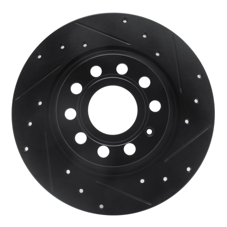 633-74055R Drilled/Slotted Brake Rotor [Black], 2005-2018 Audi/Volkswagen, Position: Rear Right