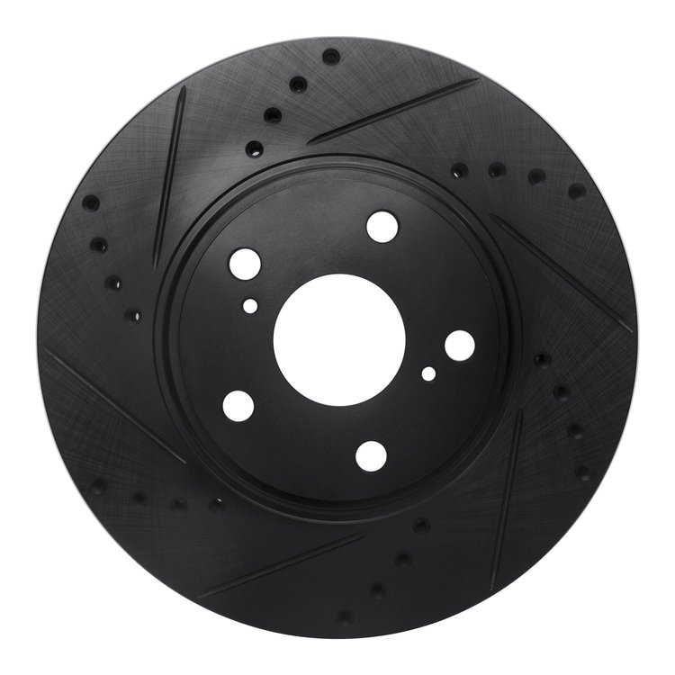 633-76055L Drilled/Slotted Brake Rotor [Black], 1999-2007 Lexus/Toyota/Scion, Position: Front Left