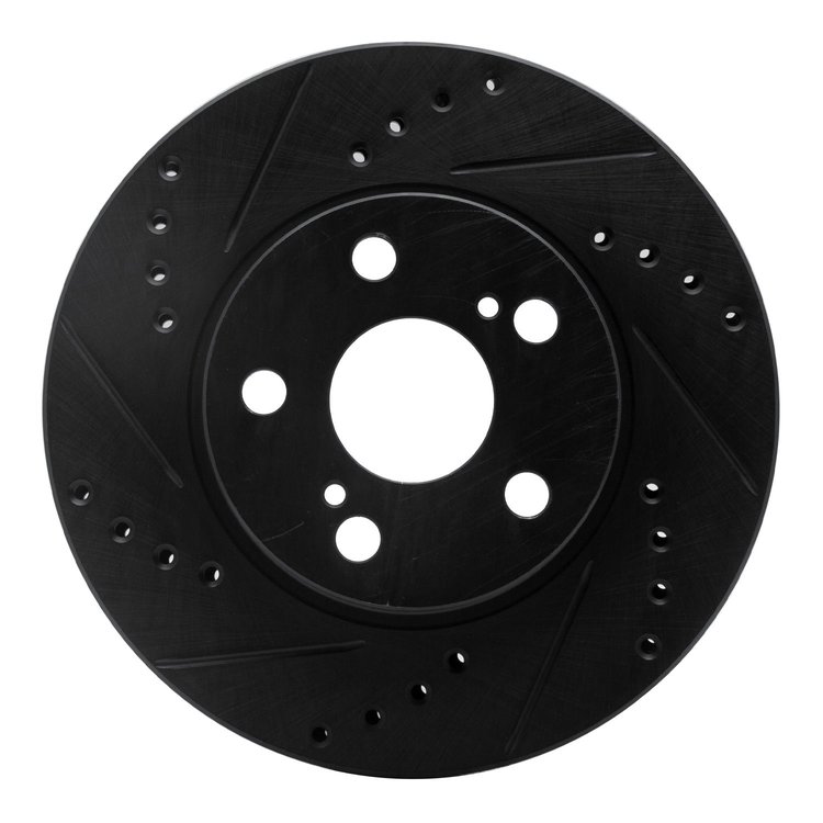 633-76077L Drilled/Slotted Brake Rotor [Black], 2004-2009 Lexus/Toyota/Scion, Position: Front Left