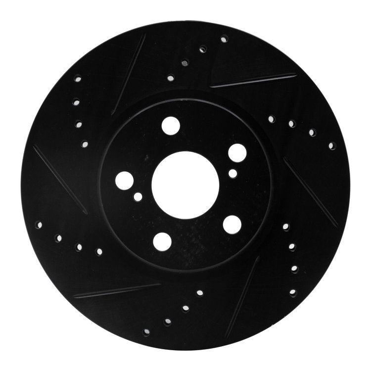 633-76081L Drilled/Slotted Brake Rotor [Black], 2008-2019 Multiple Makes/Models, Position: Front Left