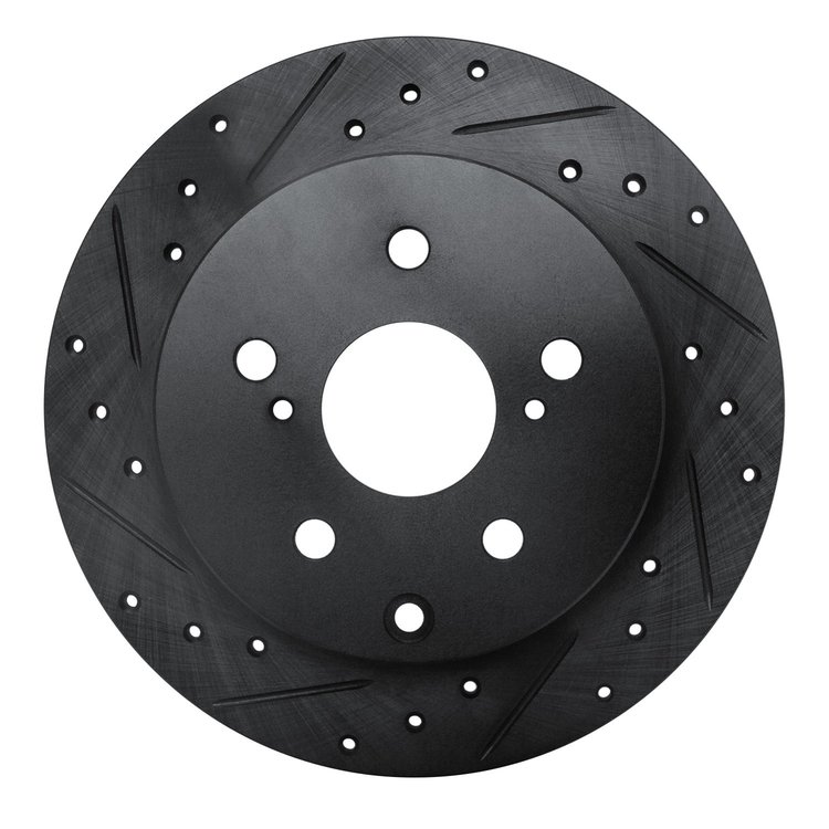 633-76084L Drilled/Slotted Brake Rotor [Black], 2009-2013 Multiple Makes/Models, Position: Rear Left
