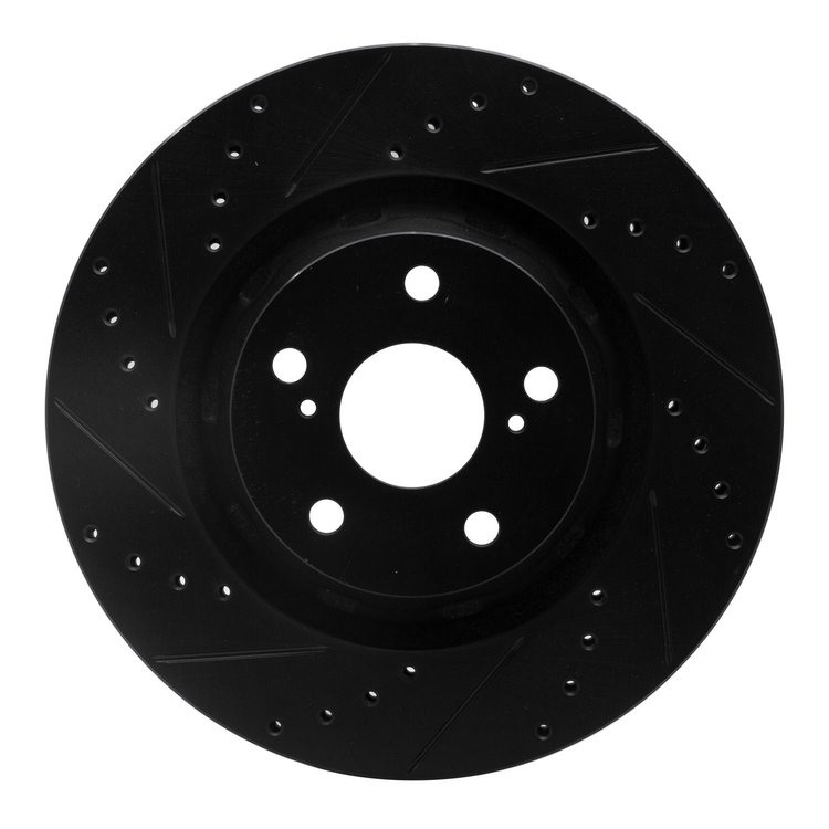 633-76085L Drilled/Slotted Brake Rotor [Black], 2009-2015 Lexus/Toyota/Scion, Position: Front Left
