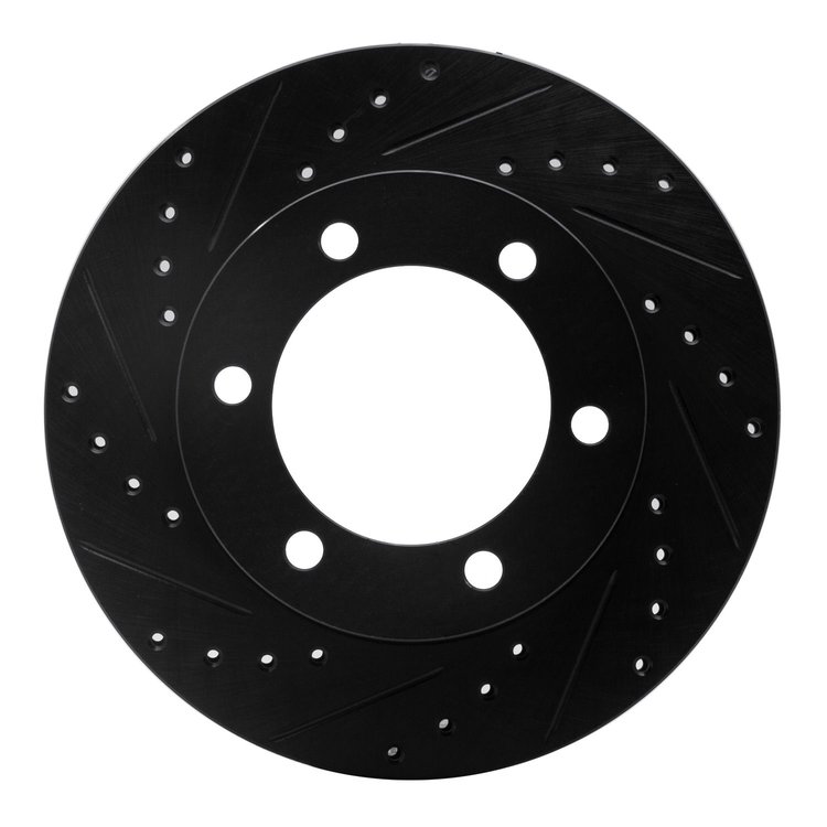 633-76121L Drilled/Slotted Brake Rotor [Black], 1995-2004 Lexus/Toyota/Scion, Position: Front Left