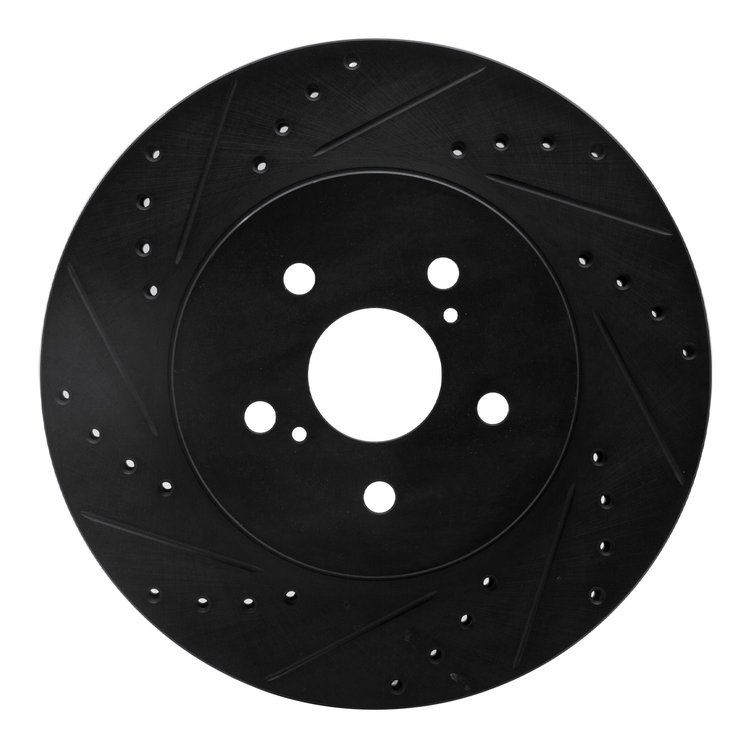 633-76129L Drilled/Slotted Brake Rotor [Black], 2004-2009 Lexus/Toyota/Scion, Position: Front Left