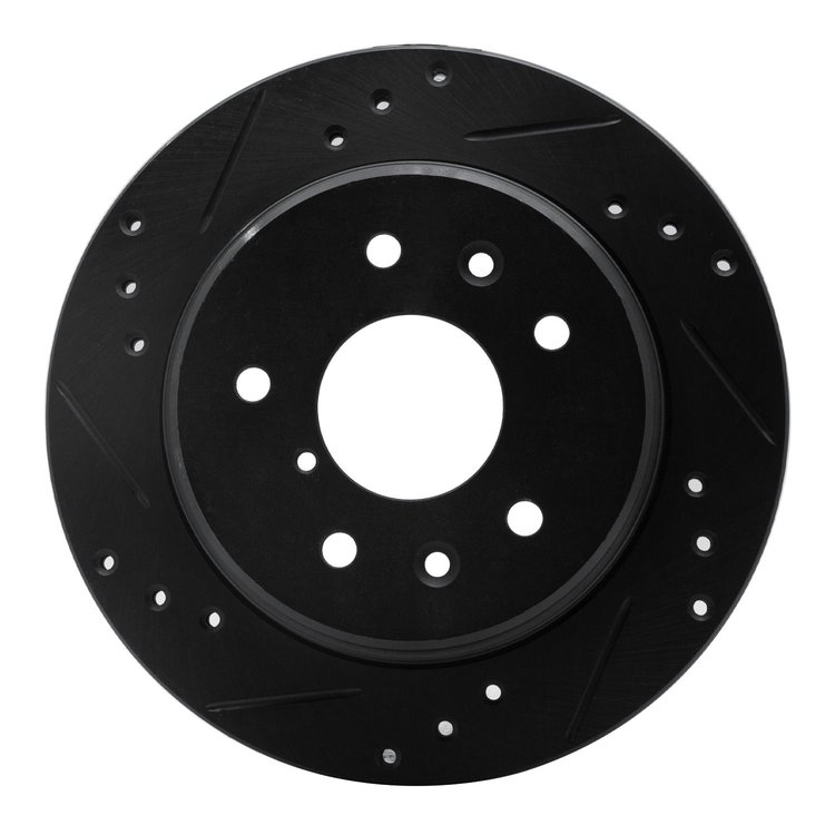 633-80015L Drilled/Slotted Brake Rotor [Black], 1986-1991 Ford/Lincoln/Mercury/Mazda, Position: Rear Left