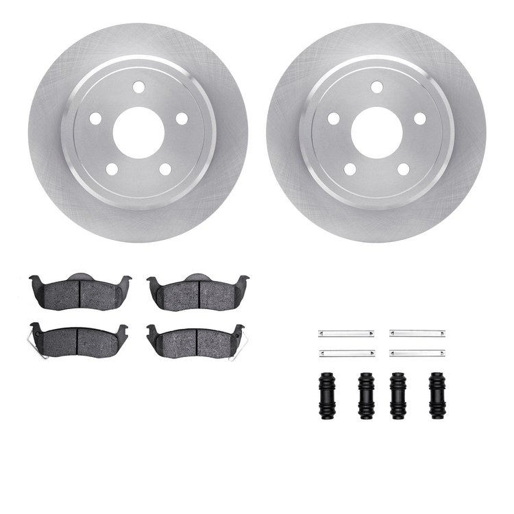 6412-42004 Brake Rotors with Ultimate-Duty Brake Pads Kit & Hardware, 2005-2010 Mopar, Position: Rear