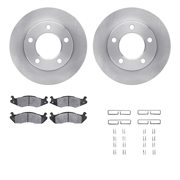 6412-42066 Brake Rotors with Ultimate-Duty Brake Pads Kit & Hardware, 1982-1986 Mopar, Position: Front