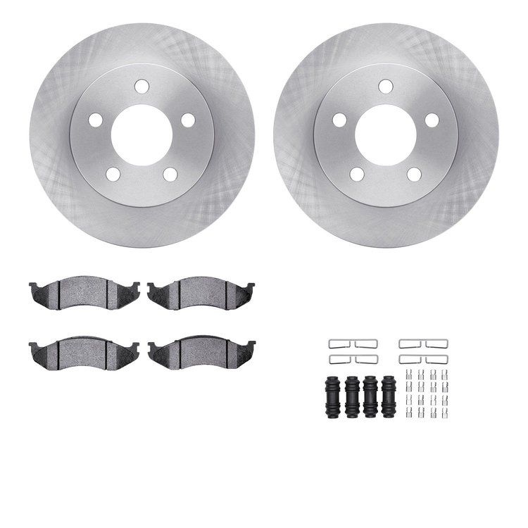 6412-42085 Brake Rotors with Ultimate-Duty Brake Pads Kit & Hardware, 1990-1999 Mopar, Position: Front