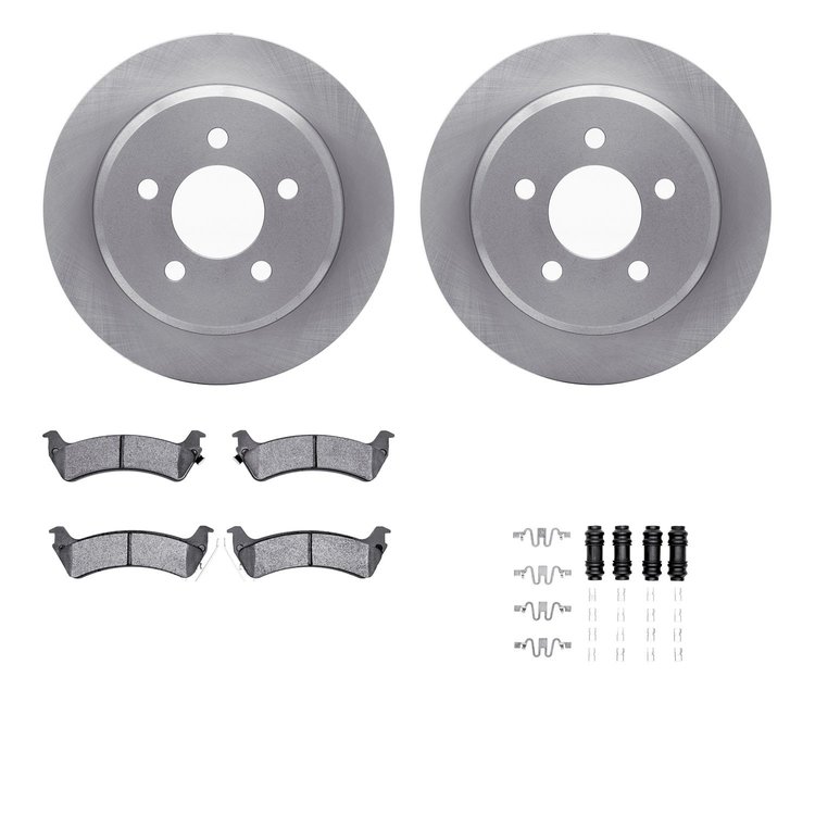 6412-42089 Brake Rotors with Ultimate-Duty Brake Pads Kit & Hardware, 1993-1998 Mopar, Position: Rear
