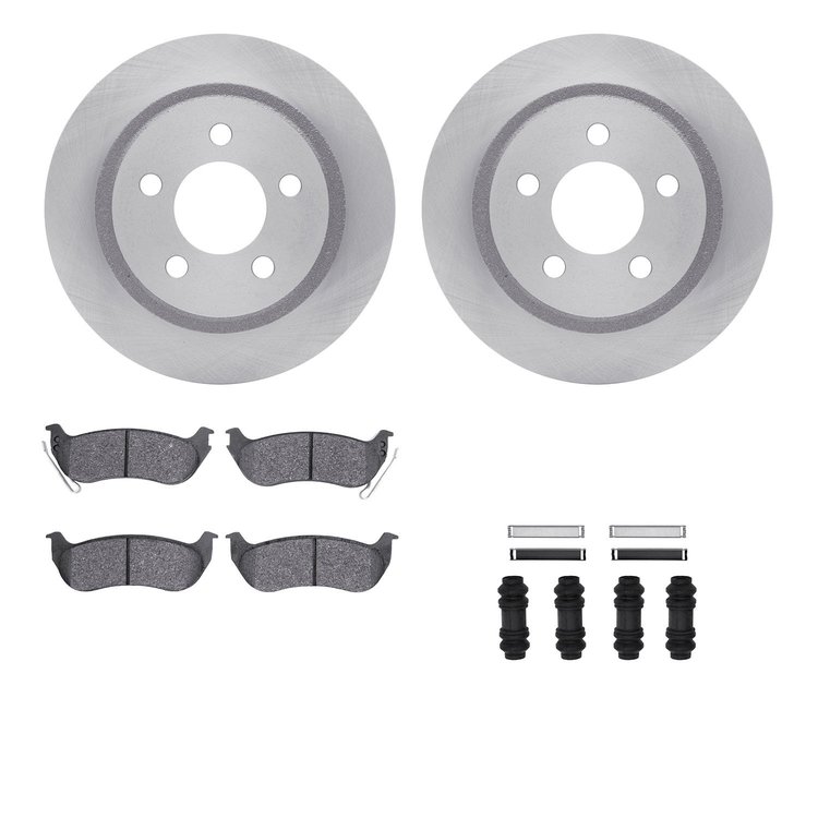6412-42106 Brake Rotors with Ultimate-Duty Brake Pads Kit & Hardware, 2003-2007 Mopar, Position: Rear