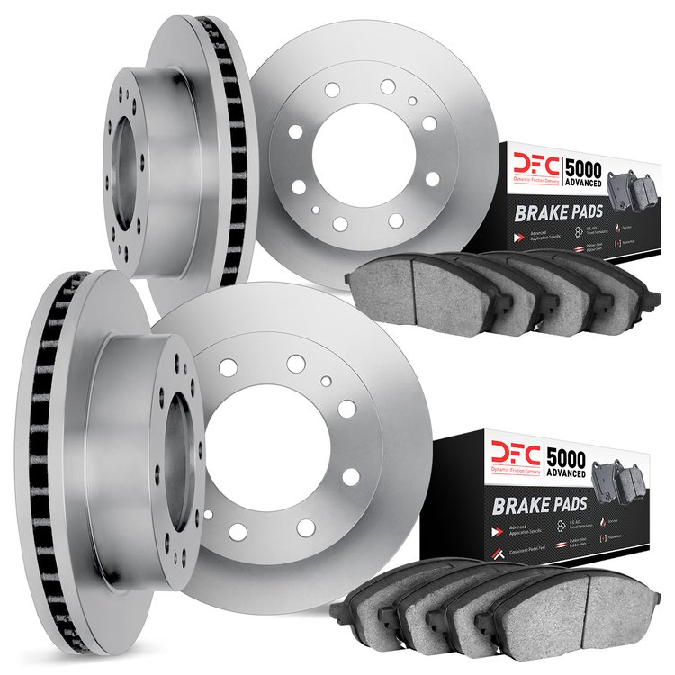 6504-48039 Brake Rotors w/5000 Advanced Brake Pads Kit, 2001-2010 GM, Position: Front and Rear