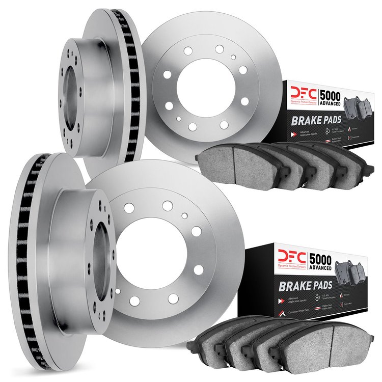 6504-55078 Brake Rotors w/5000 Advanced Brake Pads Kit, 1999-2000 Ford/Lincoln/Mercury/Mazda, Position: Front and Rear