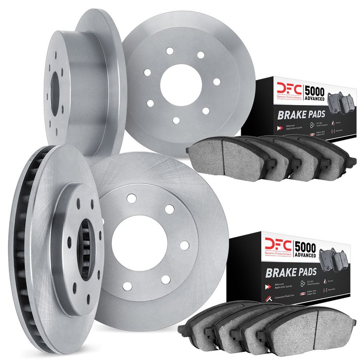 6504-55093 Brake Rotors w/5000 Advanced Brake Pads Kit, 1997-2004 Ford/Lincoln/Mercury/Mazda, Position: Front and Rear