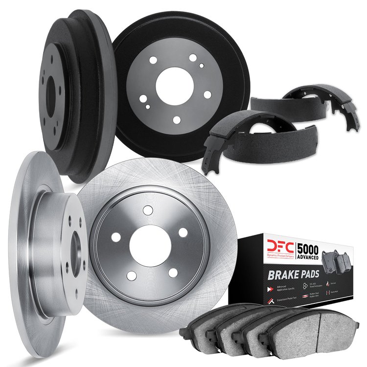 6504-74097 Brake Rotors w/5000 Advanced Brake Pads/Drums & Shoes Kit, 1979-1985 Audi/Volkswagen, Position: Front and Rear