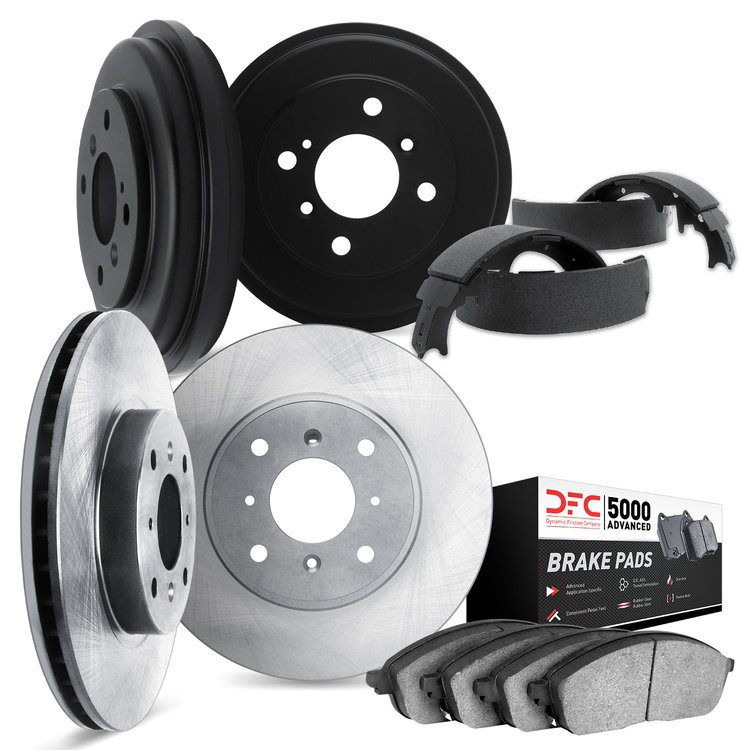 6504-76186 Brake Rotors w/5000 Advanced Brake Pads/Drums & Shoes Kit, 1998-2002 Multiple Makes/Models, Position: Front and Rear