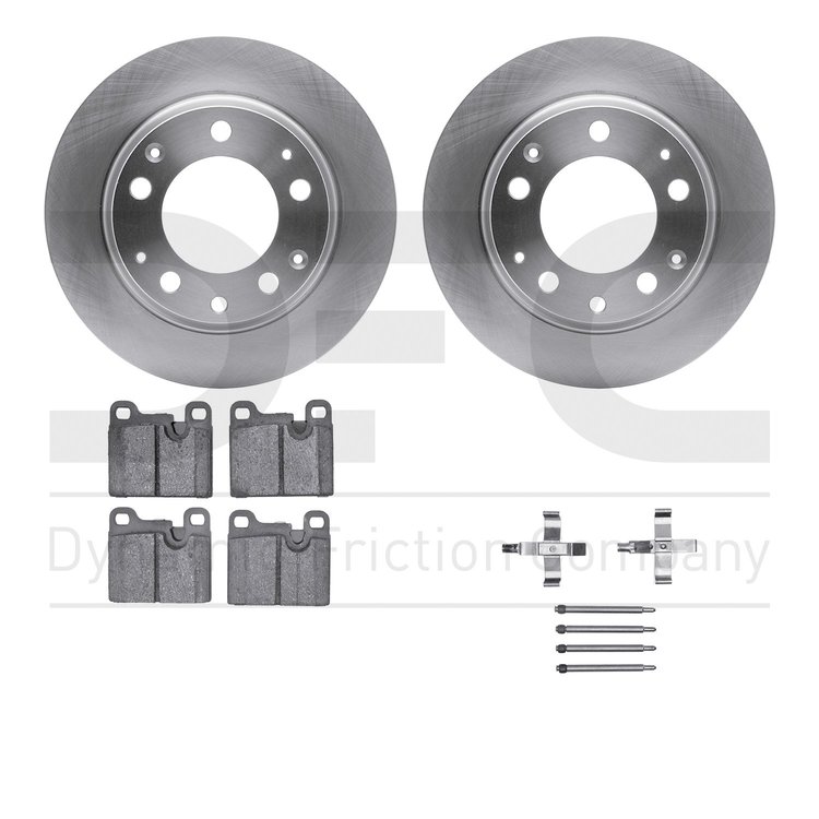 6512-02052 Brake Rotors w/5000 Advanced Brake Pads Kit with Hardware, 1984-1989 Porsche, Position: Rear