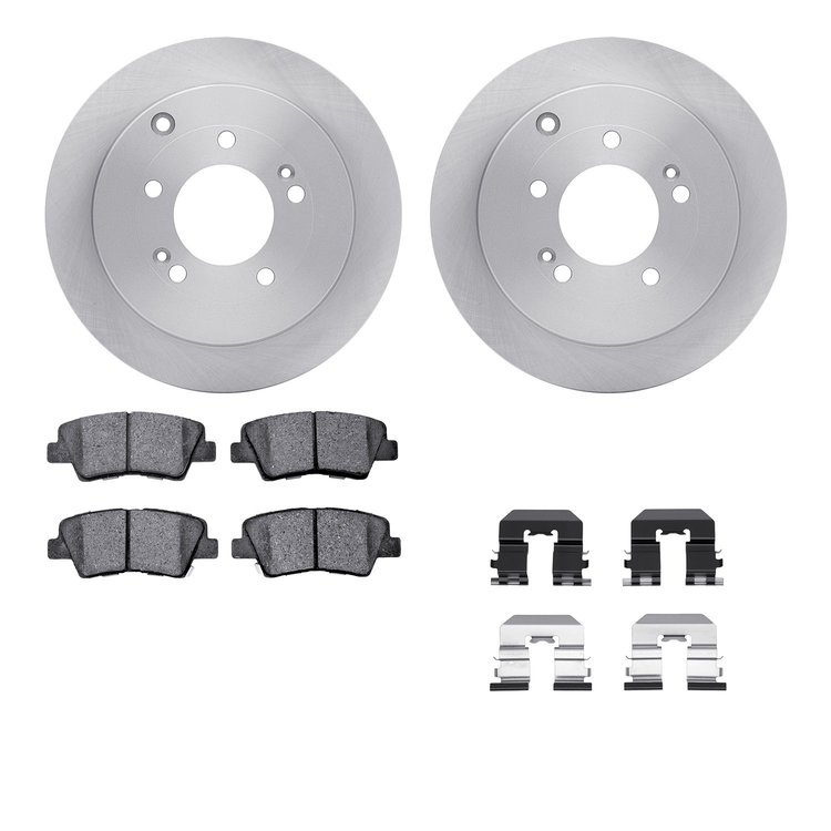 6512-03267 Brake Rotors w/5000 Advanced Brake Pads Kit with Hardware, 2007-2009 Kia/Hyundai/Genesis, Position: Rear
