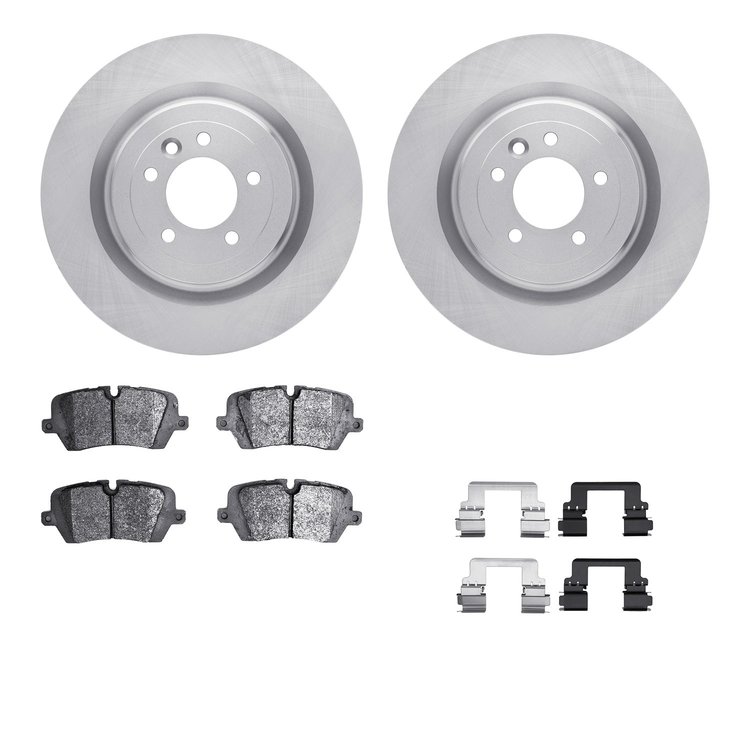 6512-11143 Brake Rotors w/5000 Advanced Brake Pads Kit with Hardware, Fits Select Land Rover, Position: Rear