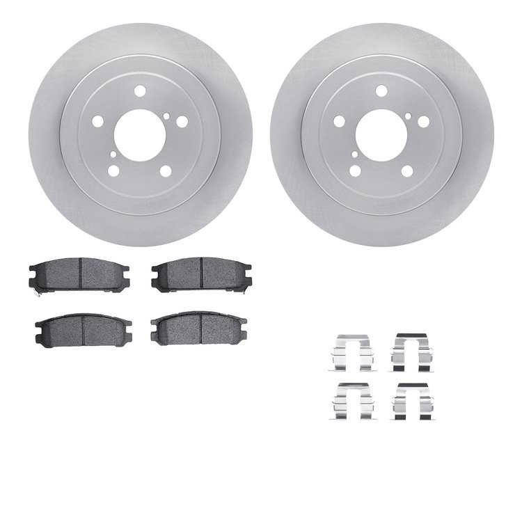 6512-13075 Brake Rotors w/5000 Advanced Brake Pads Kit with Hardware, 1990-1999 Subaru, Position: Rear