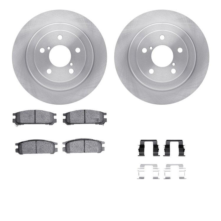 6512-13096 Brake Rotors w/5000 Advanced Brake Pads Kit with Hardware, 1990-1994 Subaru, Position: Rear