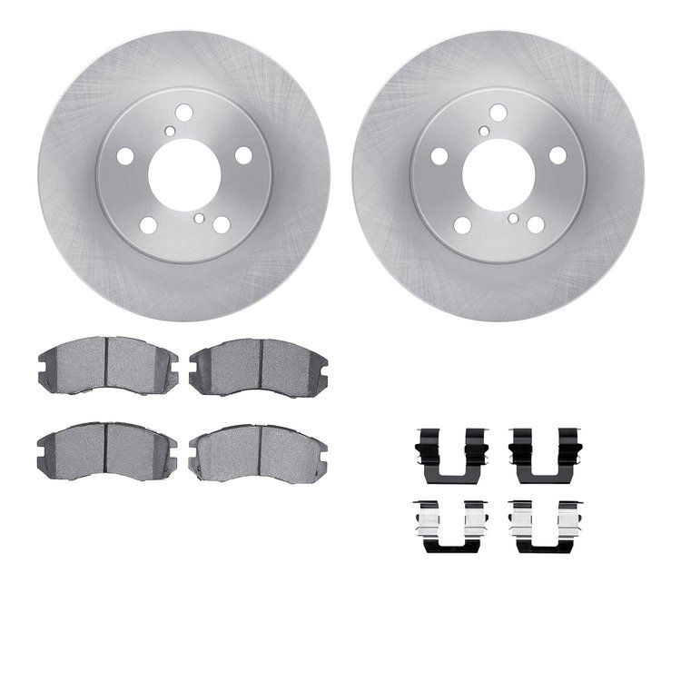 6512-13102 Brake Rotors w/5000 Advanced Brake Pads Kit with Hardware, 1993-1996 Subaru, Position: Front