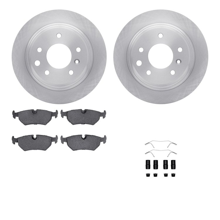 6512-20052 Brake Rotors w/5000 Advanced Brake Pads Kit with Hardware, 1990-1995 Jaguar, Position: Rear
