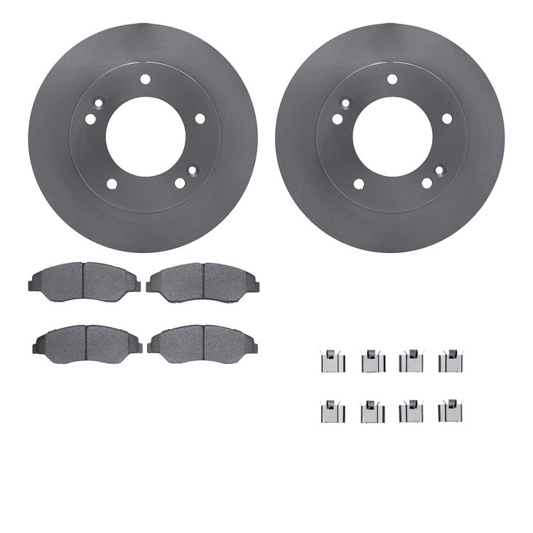 6512-21074 Brake Rotors w/5000 Advanced Brake Pads Kit with Hardware, 1998-2002 Kia/Hyundai/Genesis, Position: Front