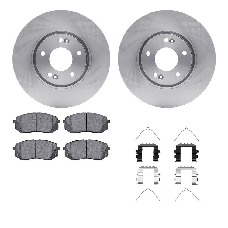 6512-21117 Brake Rotors w/5000 Advanced Brake Pads Kit with Hardware, 2018-2019 Kia/Hyundai/Genesis, Position: Front