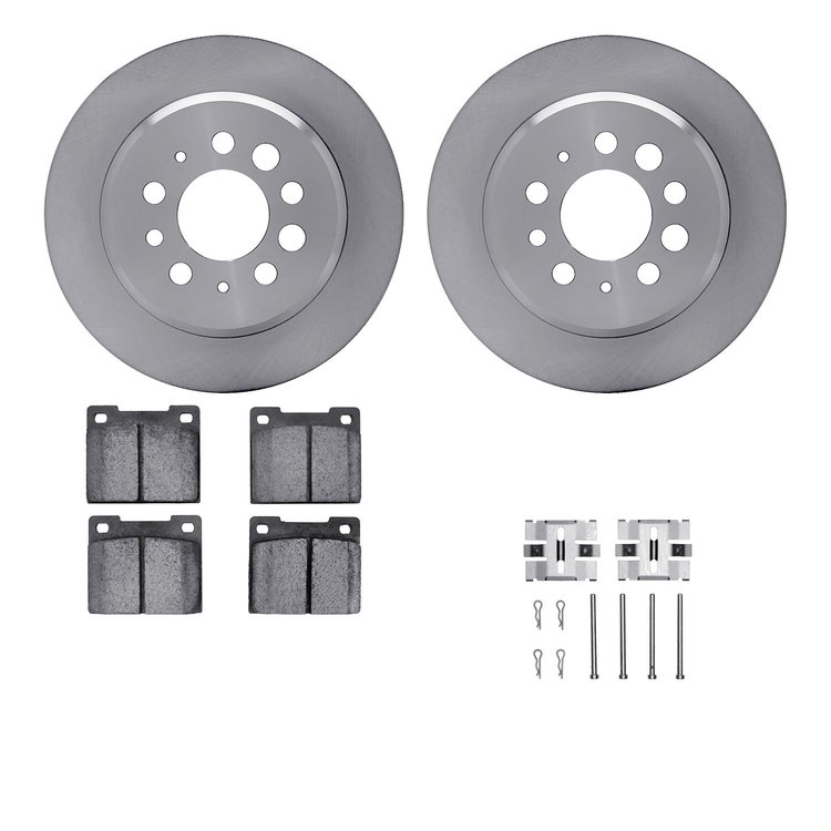 6512-27077 Brake Rotors w/5000 Advanced Brake Pads Kit with Hardware, 1967-1974 Volvo, Position: Rear