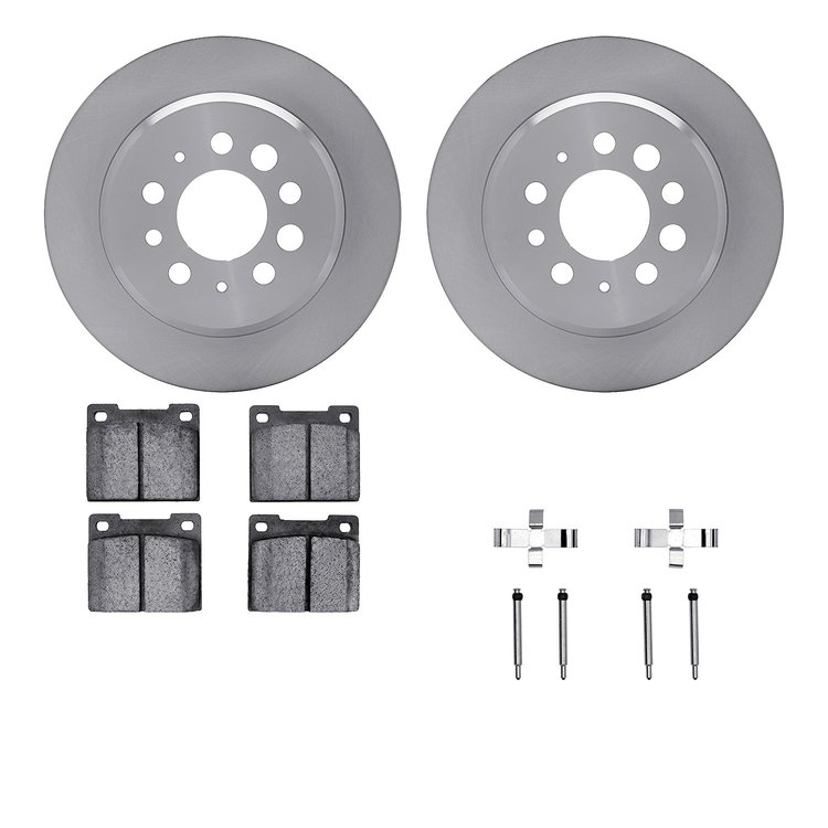 6512-27078 Brake Rotors w/5000 Advanced Brake Pads Kit with Hardware, 1969-1971 Volvo, Position: Rear