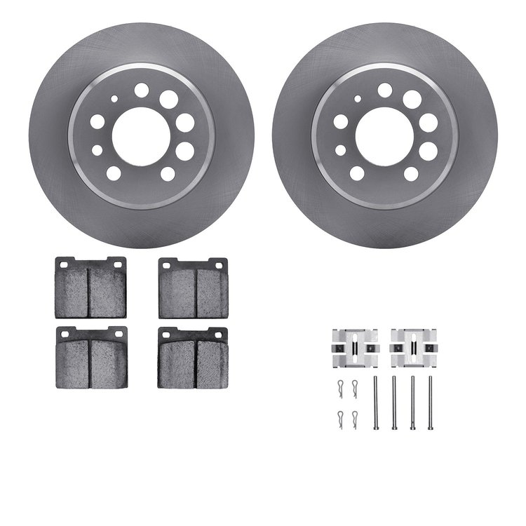 6512-27129 Brake Rotors w/5000 Advanced Brake Pads Kit with Hardware, 1975-1987 Volvo, Position: Rear