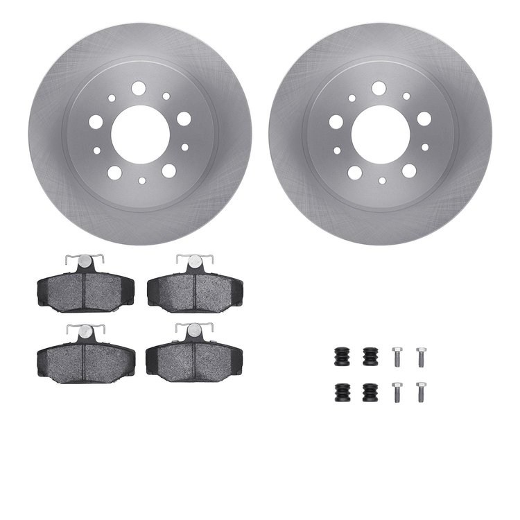 6512-27154 Brake Rotors w/5000 Advanced Brake Pads Kit with Hardware, 1988-1994 Volvo, Position: Rear