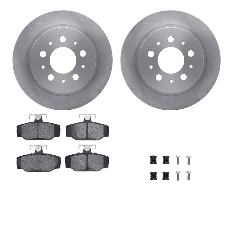 6512-27184 Brake Rotors w/5000 Advanced Brake Pads Kit with Hardware, 1995-1997 Volvo, Position: Rear