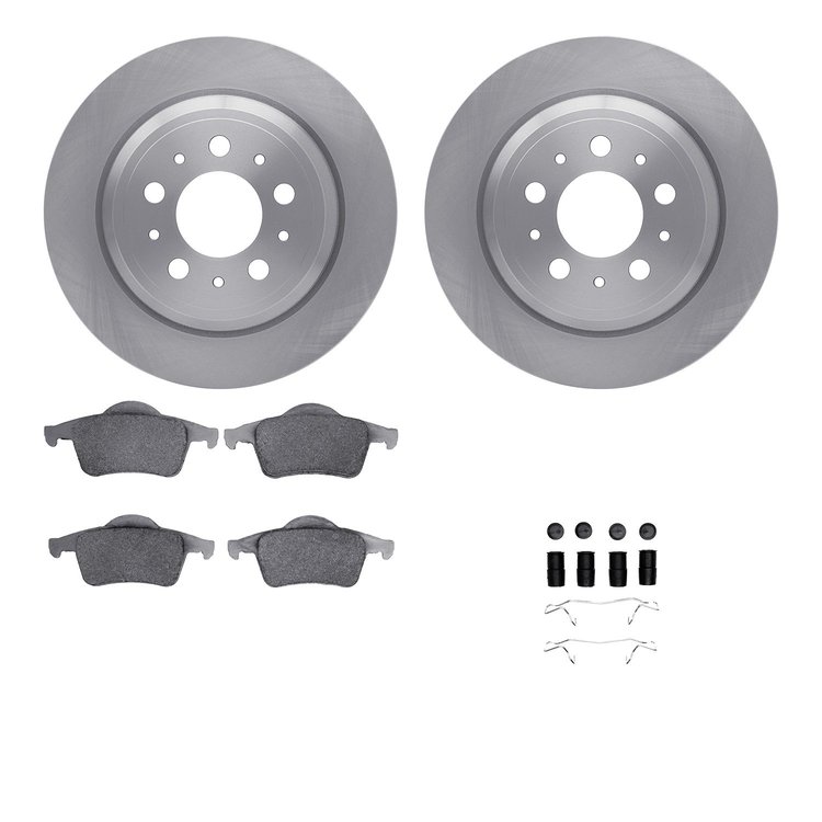 6512-27208 Brake Rotors w/5000 Advanced Brake Pads Kit with Hardware, 1999-2000 Volvo, Position: Rear
