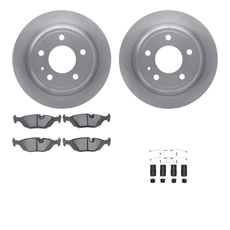 6512-31188 Brake Rotors w/5000 Advanced Brake Pads Kit with Hardware, 1982-1989 BMW, Position: Rear