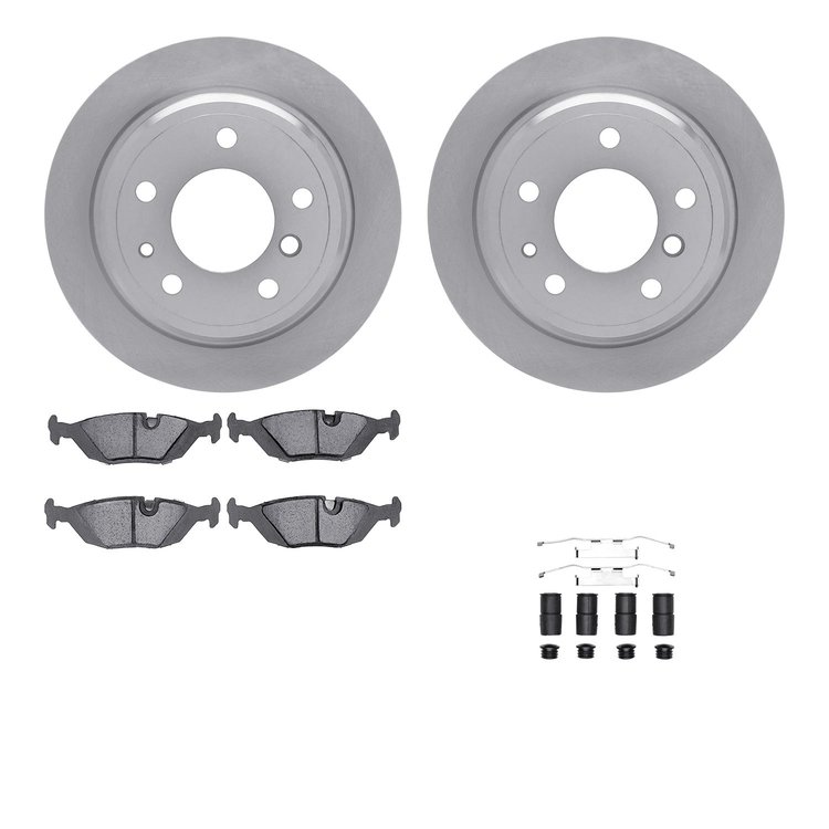 6512-31191 Brake Rotors w/5000 Advanced Brake Pads Kit with Hardware, 1981-1986 BMW, Position: Rear