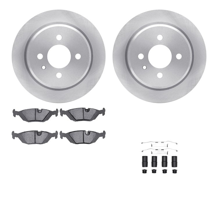 6512-31206 Brake Rotors w/5000 Advanced Brake Pads Kit with Hardware, 1984-1991 BMW, Position: Rear