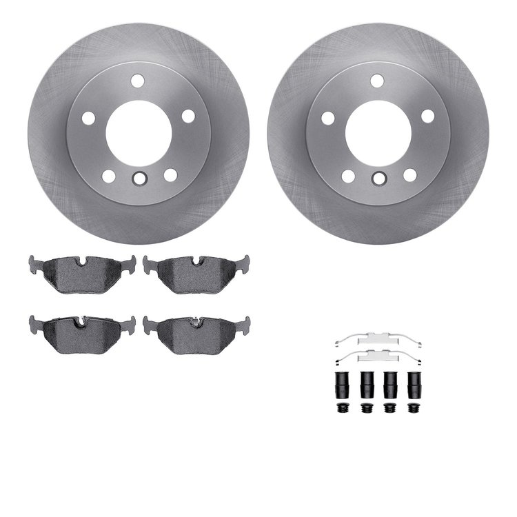 6512-31303 Brake Rotors w/5000 Advanced Brake Pads Kit with Hardware, 1996-2000 BMW, Position: Rear