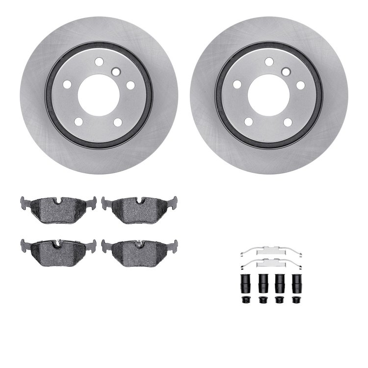 6512-31313 Brake Rotors w/5000 Advanced Brake Pads Kit with Hardware, 1999-2006 BMW, Position: Rear