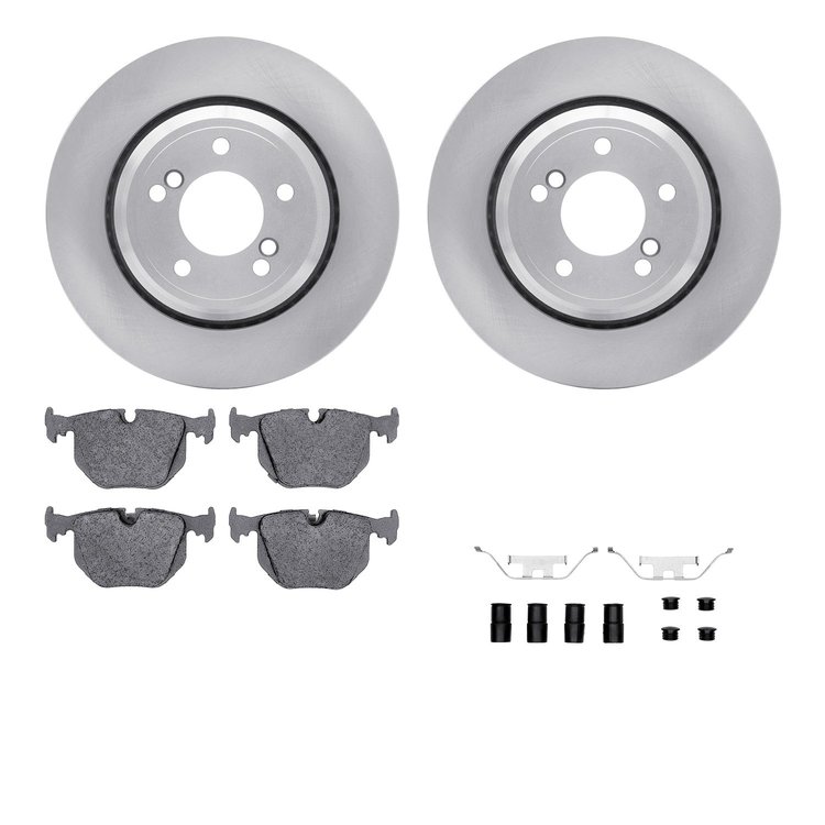 6512-31327 Brake Rotors w/5000 Advanced Brake Pads Kit with Hardware, 2000-2006 BMW, Position: Rear