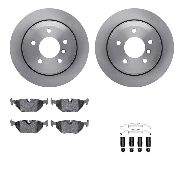 6512-31340 Brake Rotors w/5000 Advanced Brake Pads Kit with Hardware, 2001-2005 BMW, Position: Rear