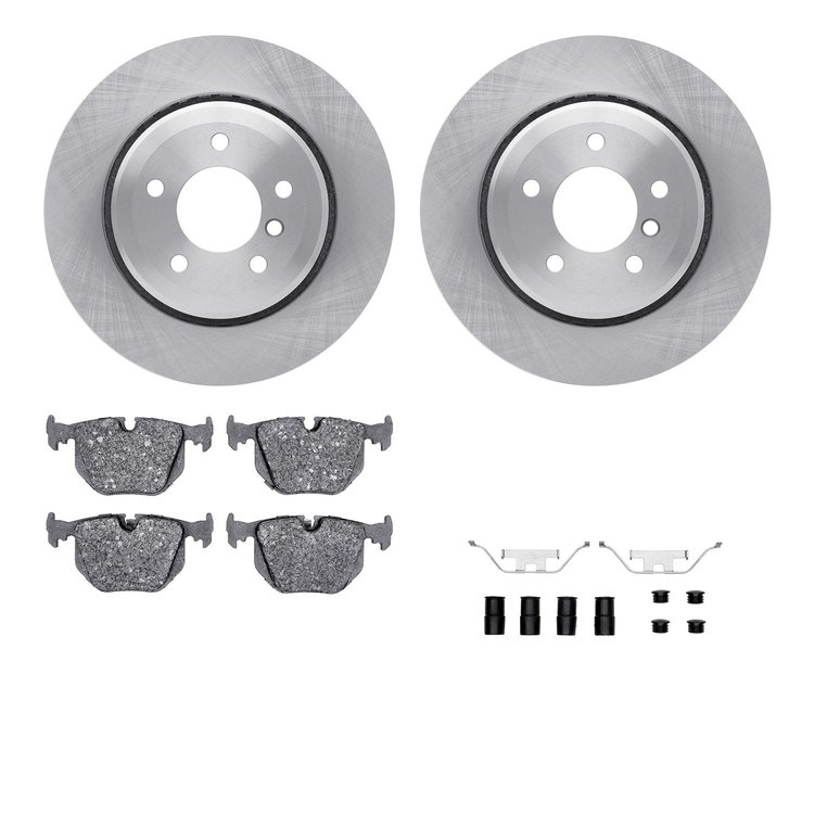 6512-31346 Brake Rotors w/5000 Advanced Brake Pads Kit with Hardware, 2001-2006 BMW, Position: Rear
