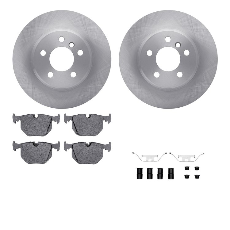 6512-31642 Brake Rotors w/5000 Advanced Brake Pads Kit with Hardware, 2000-2006 BMW, Position: Rear